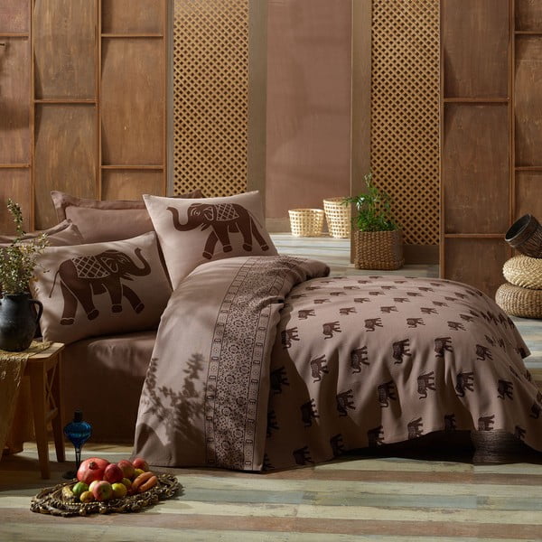 Pamučni prekrivač za bračni krevet s jastučnicom i plahtom Fil, 200 x 235 cm