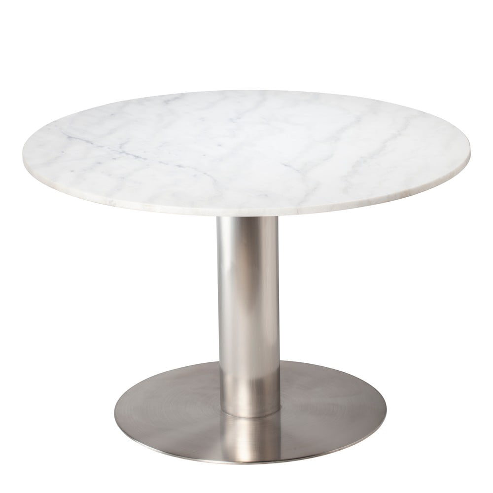 Blagovaonski stol od bijelog mramora s postoljem u srebrnoj boji RGE Pepo, ⌀ 105 cm