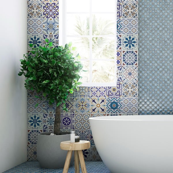 Set s 30 ukrasnih zidnih naljepnica Ambiance Tiles Azulejos Riviera, 10 x 10 cm