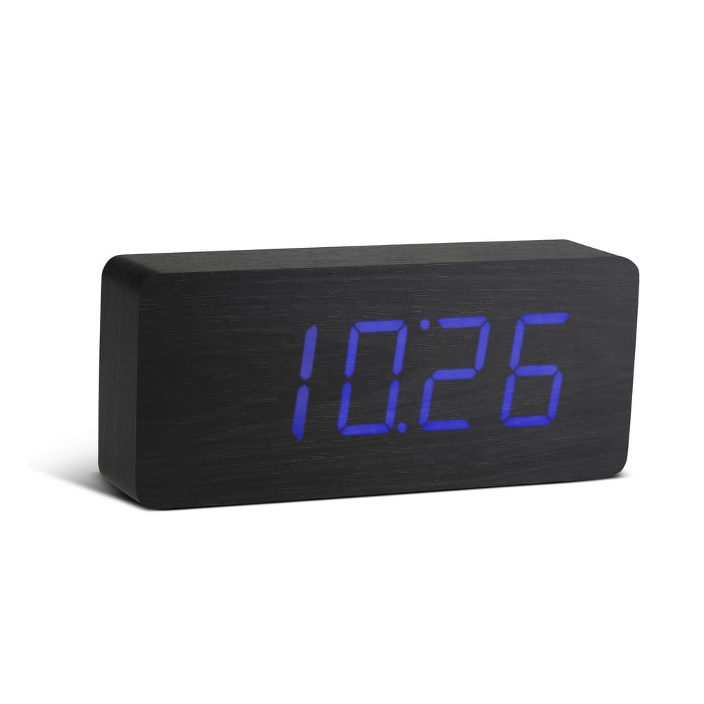 Crna budilica s plavim LED zaslonom Gingko Slab Click Clock