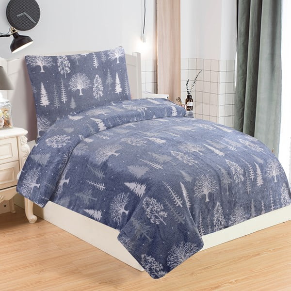 Plava mikroplišana posteljina za krevet za jednu osobu My House Tree, 140 x 200 cm