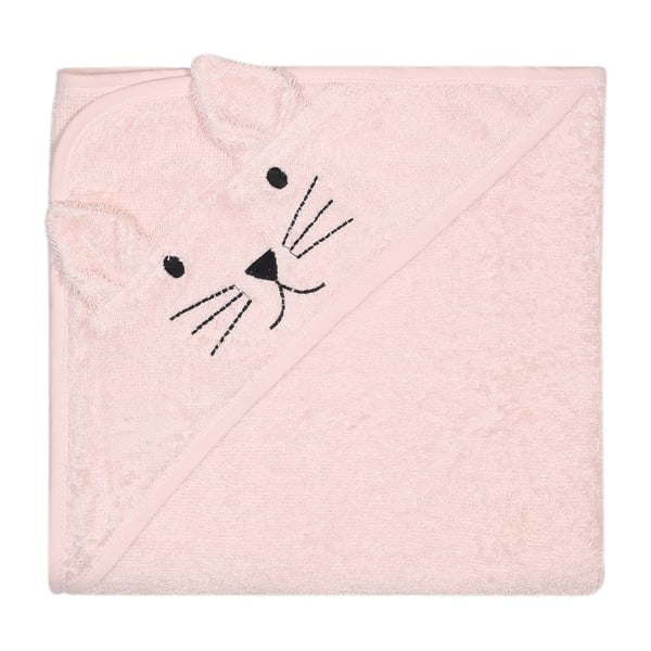 Ružičasti pamučni dječji ručnik s kapuljačom Kindsgut Cat