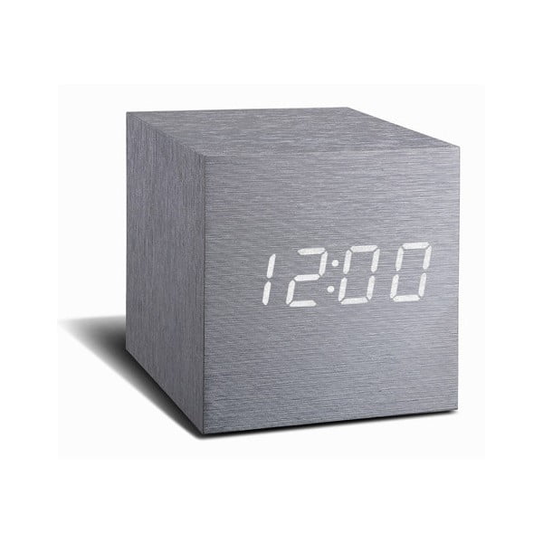 Siva budilica s bijelim LED zaslonom Gingko Cube Click Clock