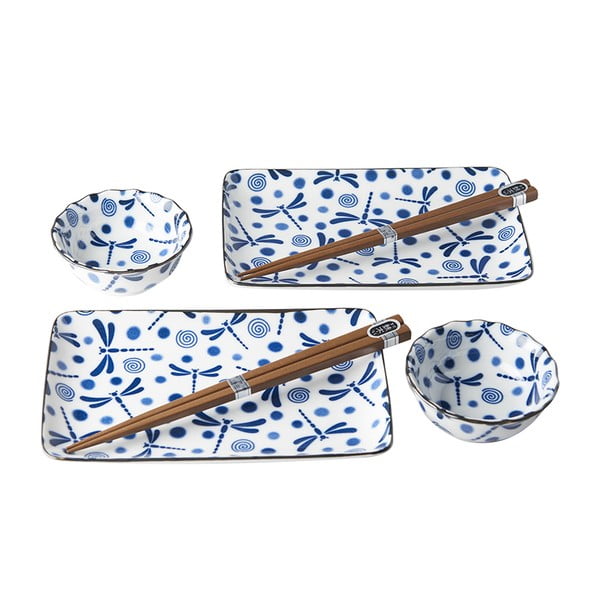 6-dijelni set plavo-bijelog keramičkog posuđa za sushi MIJ Blue Dragonfly