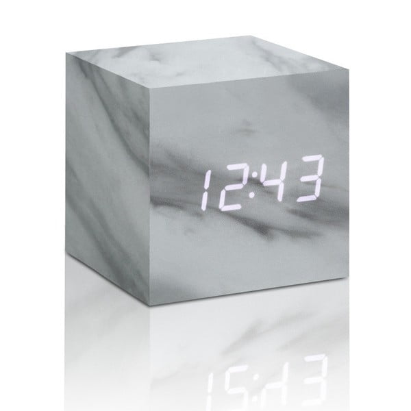Siva budilica s bijelim LED zaslonom Gingko Cube Click Clockt