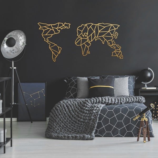 Metalna zidna dekoracija u zlatnoj boji World Map, 120 x 58 cm
