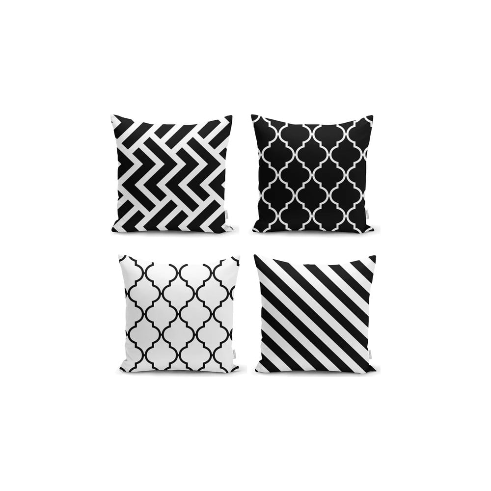 Set s 4 jastučnice Minimalist Cushion Covers BW Graphic Patterns, 45 x 45 cm