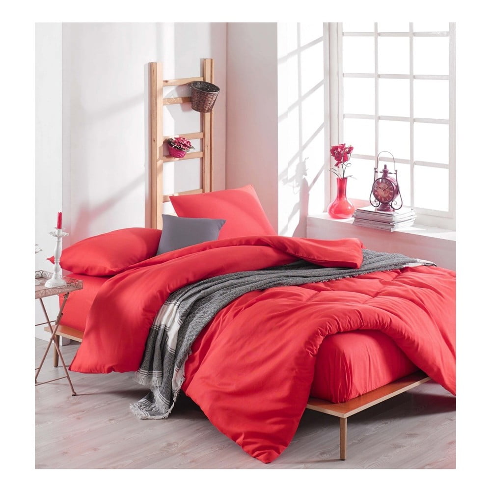 Crvena posteljina i plahta za bračni krevet Basso Rojo, 200 x 220 cm