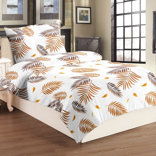 Bijelo-smeđa mikroplišana posteljina za krevet za jednu osobu My House Leaf, 140 x 200 cm