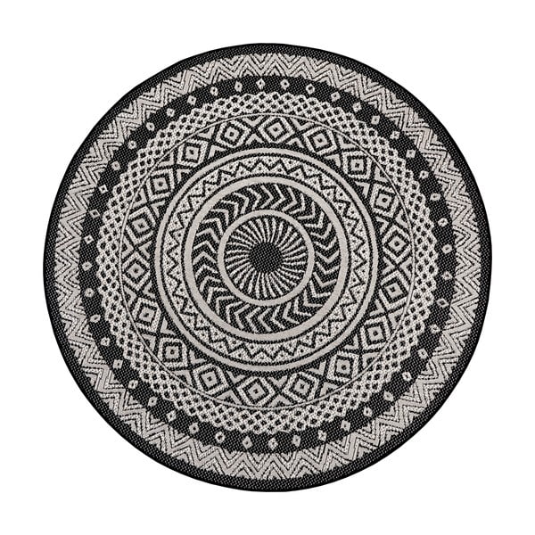 Crno-sivi vanjski tepih ragami krug, Ø 160 cm