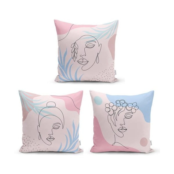 Set od 3 dekorativni premazi na jastucima Minimalistički jastuk pokriva minimalističko lice, 45 x 45 cm