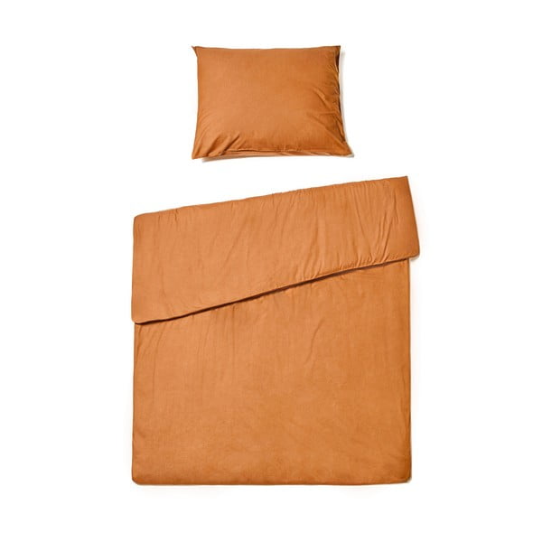 Terakota narančasta posteljina za krevet za jednu osobu od stonewashed pamuka Le Bonom, 140 x 220 cm