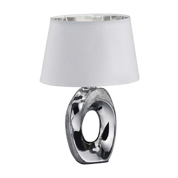 Stolna svjetiljka bijelo-srebrne boje od keramike i tkanine Trio Taba, visina 33 cm
