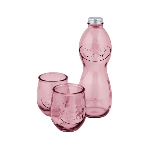 Ružičasta boca za vodu i 2 čaše od recikliranog stakla Ego Dekor Water