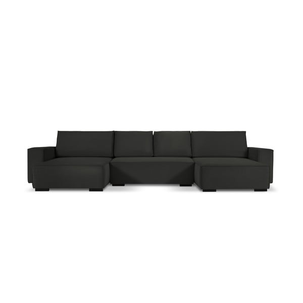 Crni baršunasti kauč na razvlačenje "U" oblika Mazzini Sofas Azalea