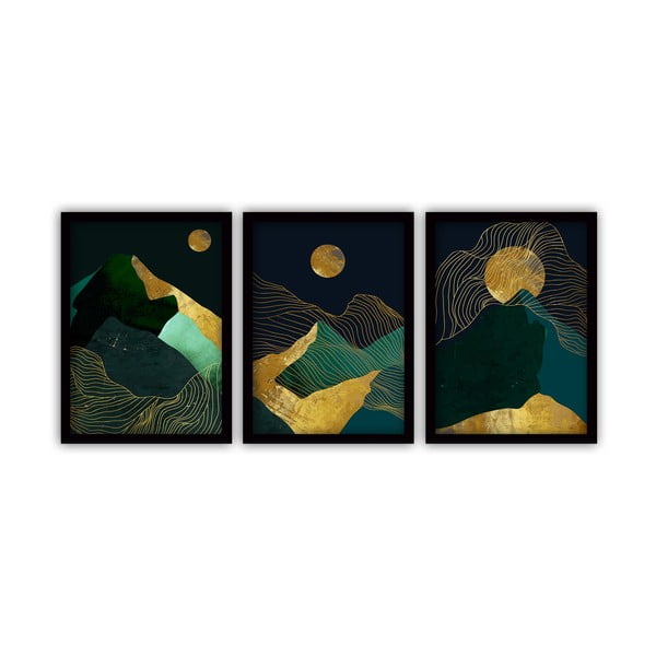 Set od 3 slike u crnim okvirima Vavien Artwork Midnight, 35 x 45 cm