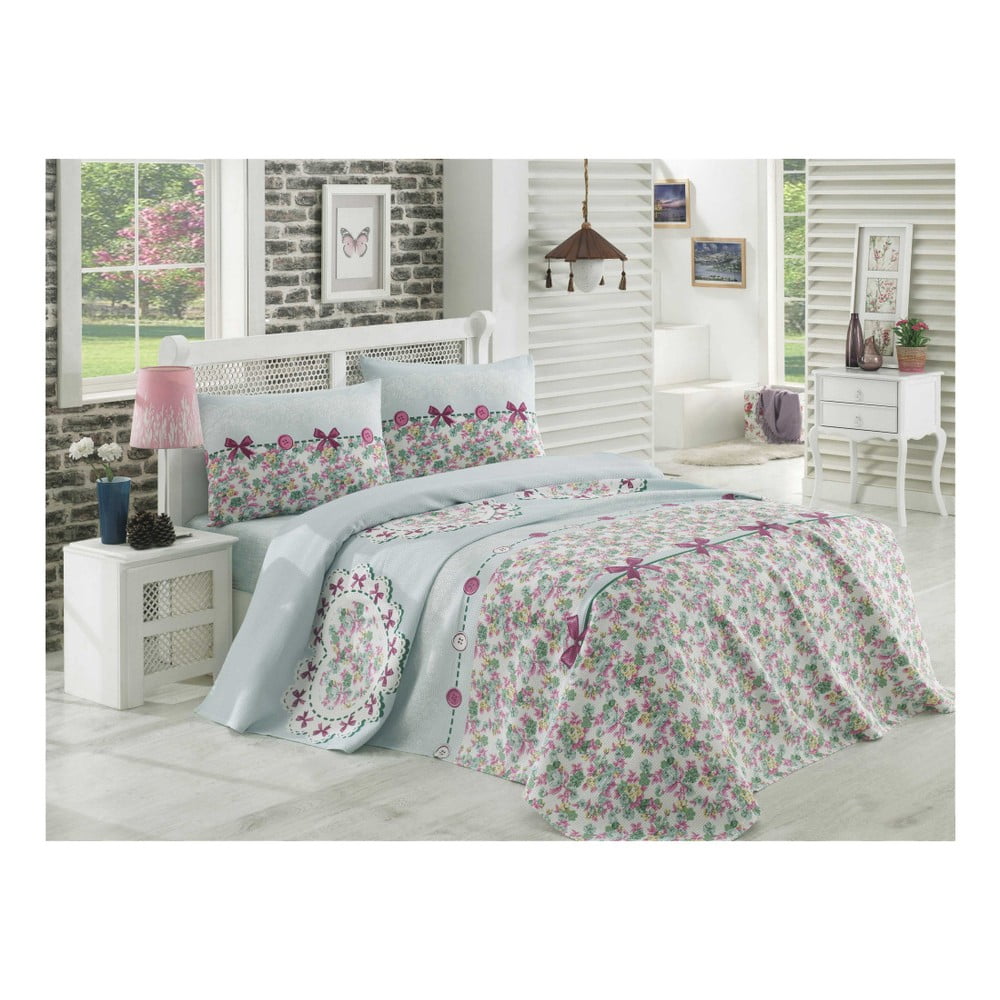 Komplet prekrivača, plahte i 2 jastučnice na bračnom krevetu Dorian, 200 x 235 cm