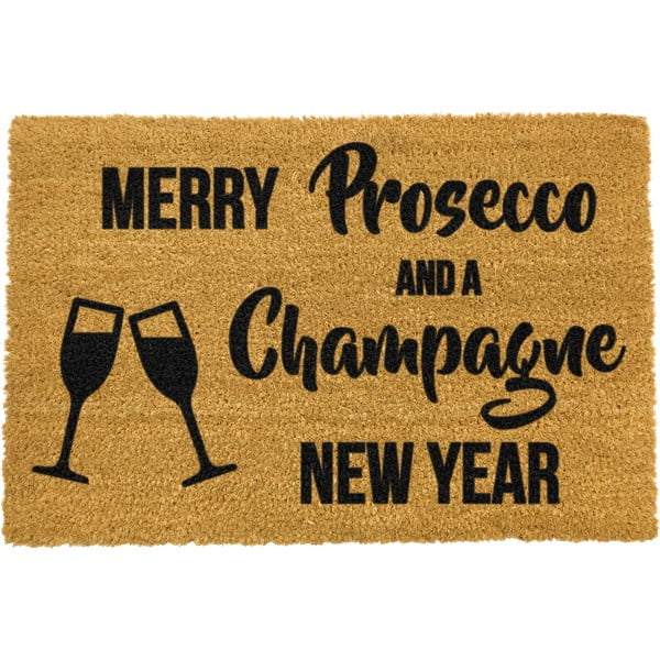 Crni otirač od prirodnih kokosovih vlakana Artsy Doormats Champagne New Year, 40 x 60 cm