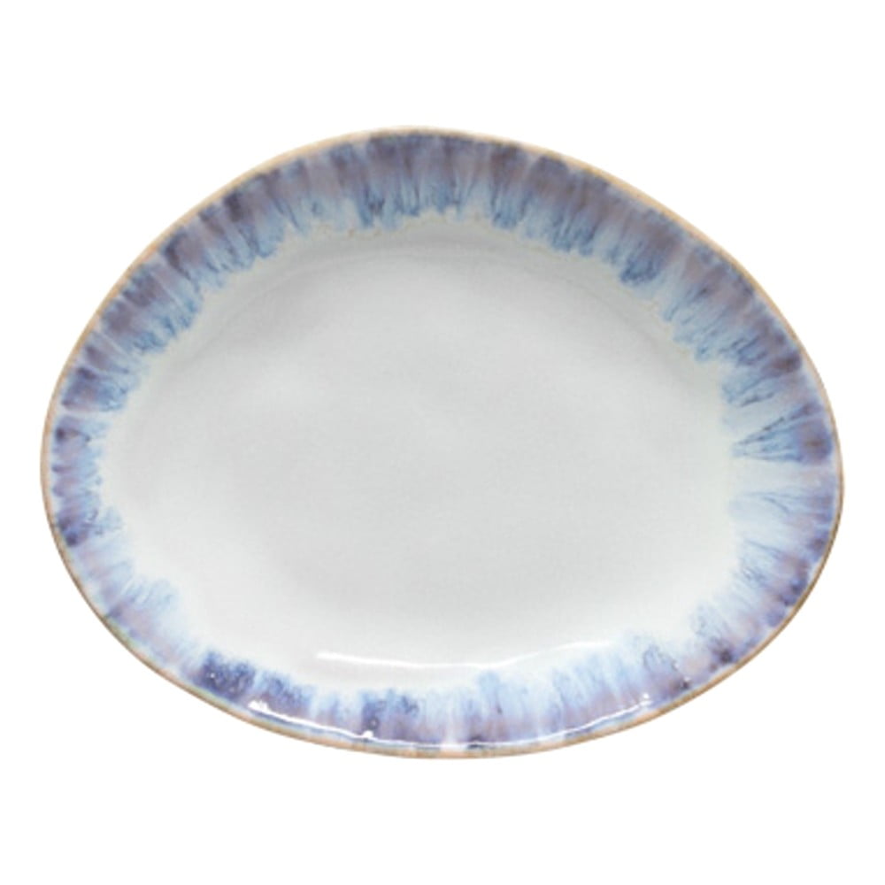 Bijelo-plavi ovalni tanjur od kamenine Costa Nova Brisa, ⌀ 20 cm