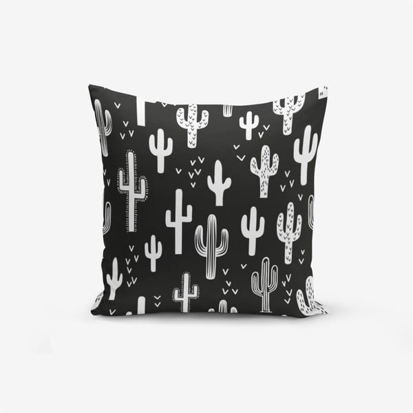 Crno-bijela jastučnica s primjesom pamuka Minimalist Cushion Covers Black White Cactus Duro, 45 x 45 cm