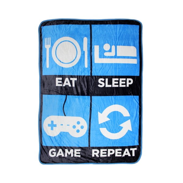 Plava deka za plažu Big Mouth Inc. Eat Sleep Game Repeat, 114 x 152 cm
