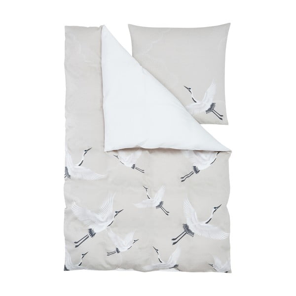 Bijelo-bež posteljina od pamučnog satena Westwing Collection Yuma, 135 x 200 cm