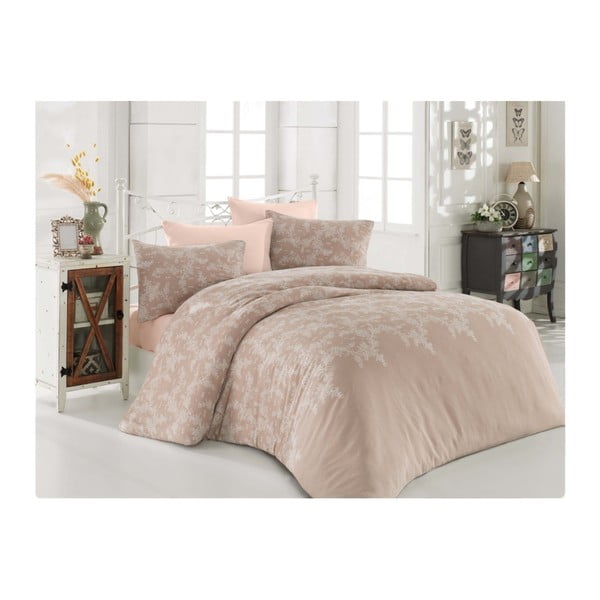 Bež posteljina s plahtom za bračni krevet Permento Cream, 200 x 220 cm