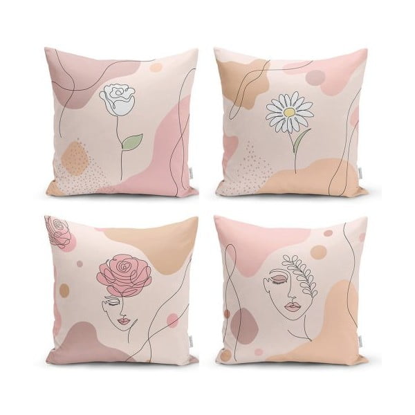 Set od 4 dekorativni premazi na jastucima Minimalistički jastuk pokriva crtanje umjetnosti žene, 45 x 45 cm