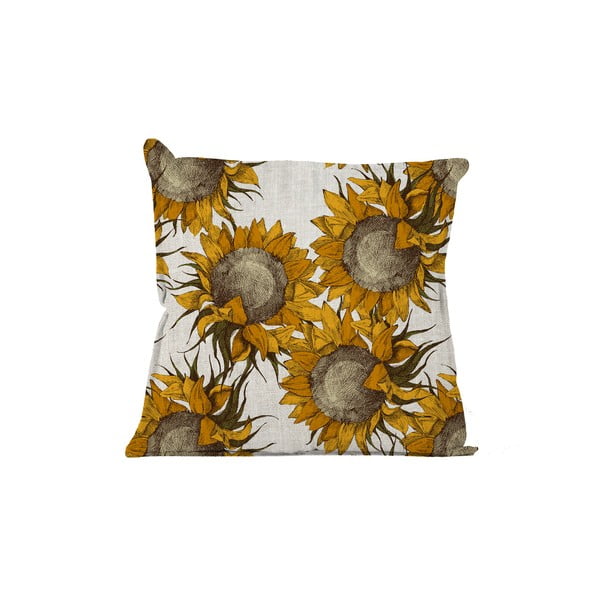 Bež jastuk sa suncokretovim motivom linen couture suncokret, 45 x 45 cm
