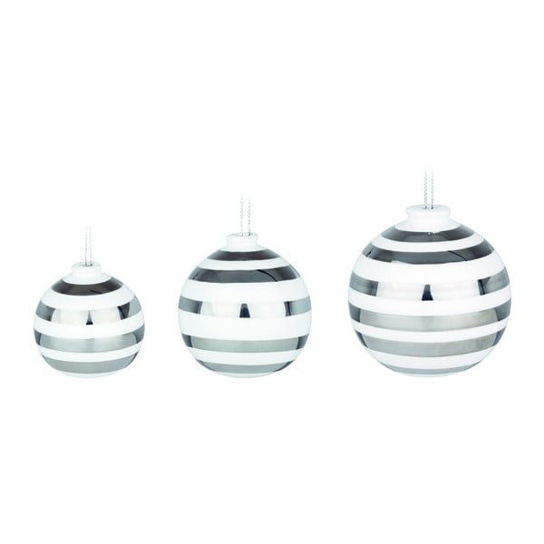 Set od 3 bijele keramičke božićne dekoracije za drvce s detaljima u srebrnoj boji Kähler Design Omaggio
