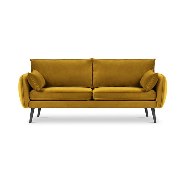 Žuti baršunasti kauč s crnim nogama Kooko Home Lento, 198 cm