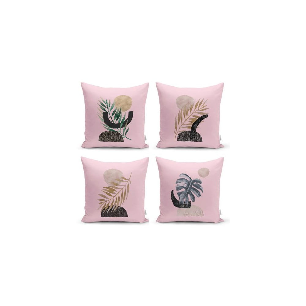 Set od 4 dekorativni premazi na jastucima Minimalistički jastuk pokriva geometrijski list ružičasta, 45 x 45 cm