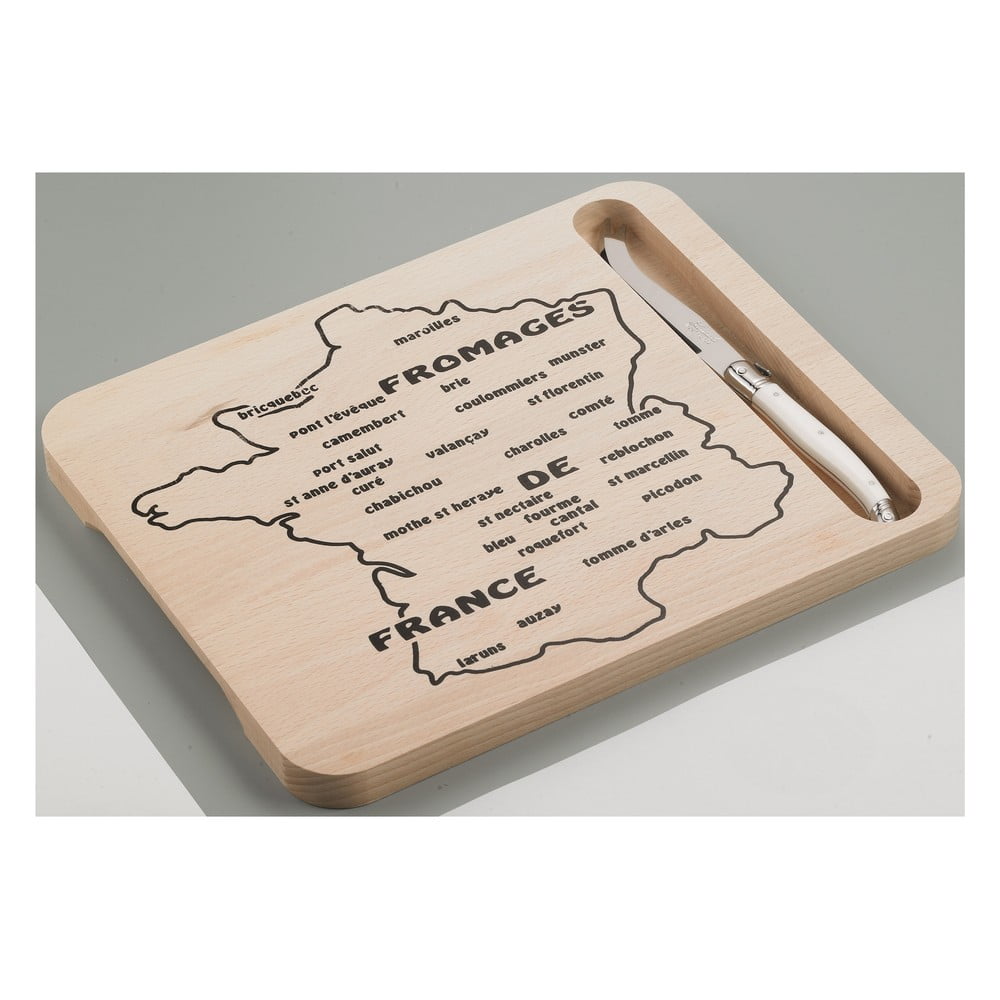 Set drvenih daski za rezanje s kartom Francuske i nožem za rezanje sira Jean Dubost