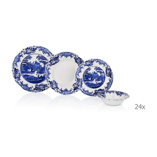 24-dijelni set bijelo-plavih porculanskih tanjura Noble Life Selo
