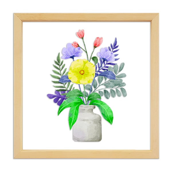 Staklena slika u drvenom okviru Vavien Artwork Cvijeće, 32 x 32 cm