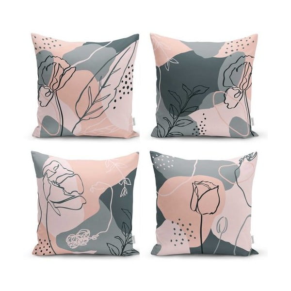 Set od 4 dekorativni premazi na jastucima Minimalistički jastuk pokriva crtanje umjetnosti, 45 x 45 cm