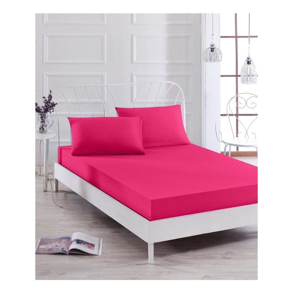 Set ružičastih elastičnih plahti i jastučnice za krevet za jednu osobu Basso Rose, 100 x 200 cm
