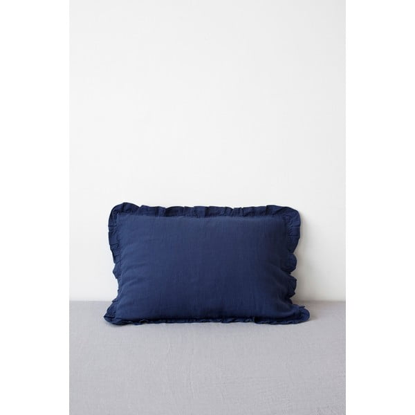 Mornarsko plava lanena jastučnica s naboranim rubom Linen Tales, 50 x 60 cm
