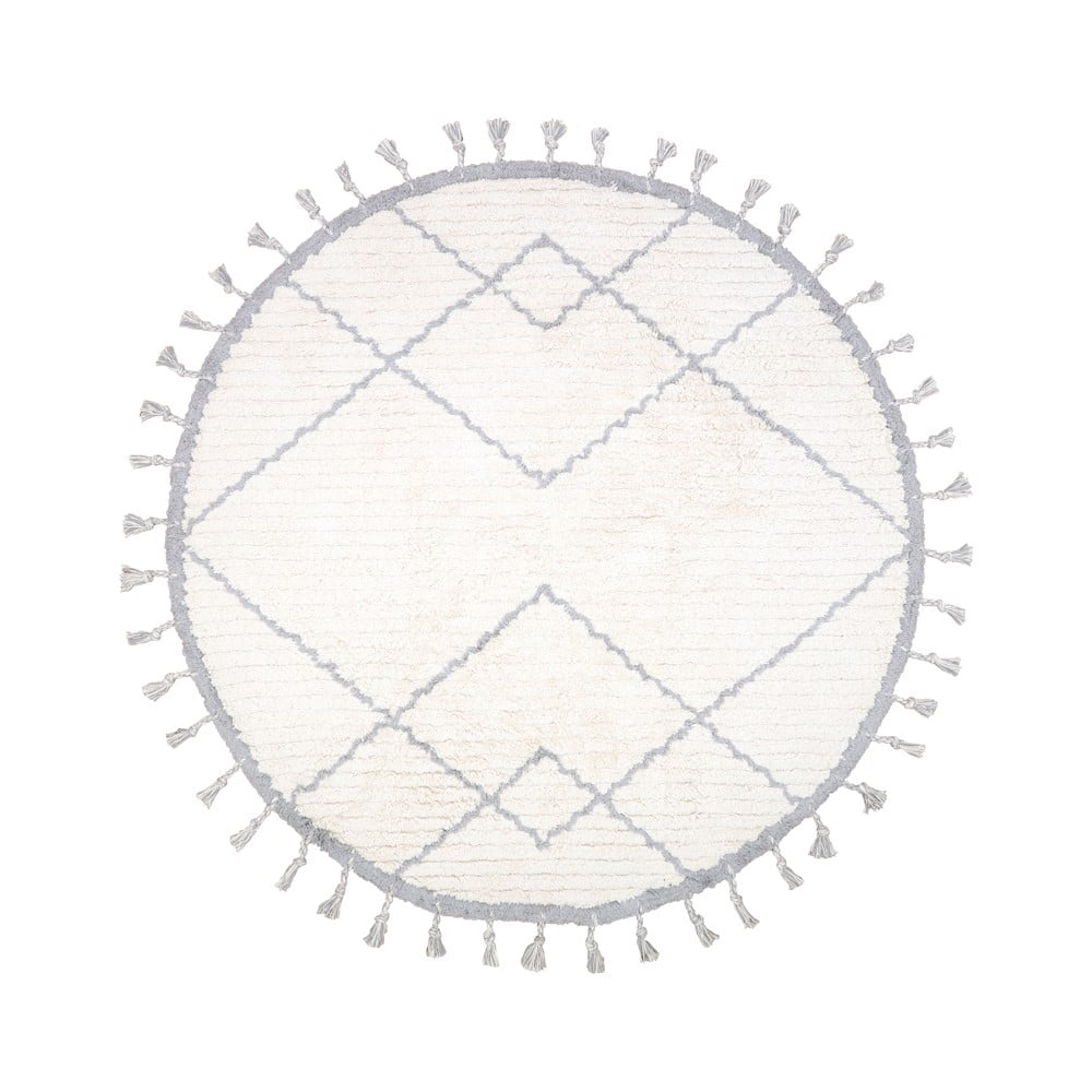 Bijelo-sivi pamučni ručno izrađeni tepih Nattiot Come, ø 120 cm