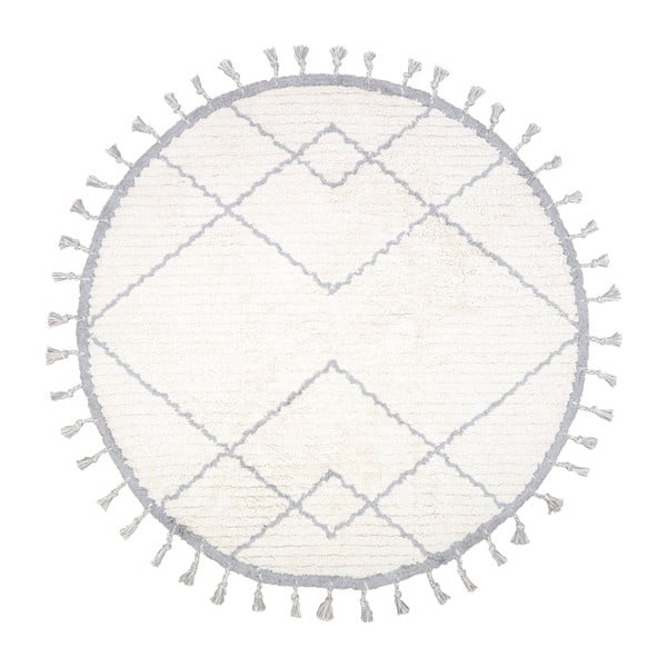 Bijelo-sivi pamučni ručno izrađeni tepih Nattiot, ø 120 cm