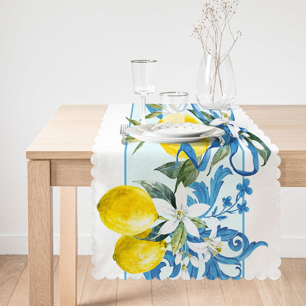 Gaznoga sloja na stolu minimalistički jastuk pokriva žuti limun, 45 x 140 cm
