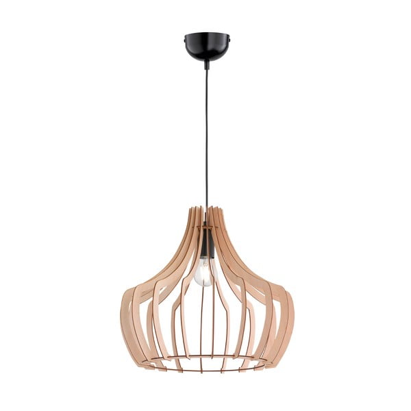 Svjetlosmeđa viseća svjetiljka od drva i metala Trio Wood, visina 150 cm