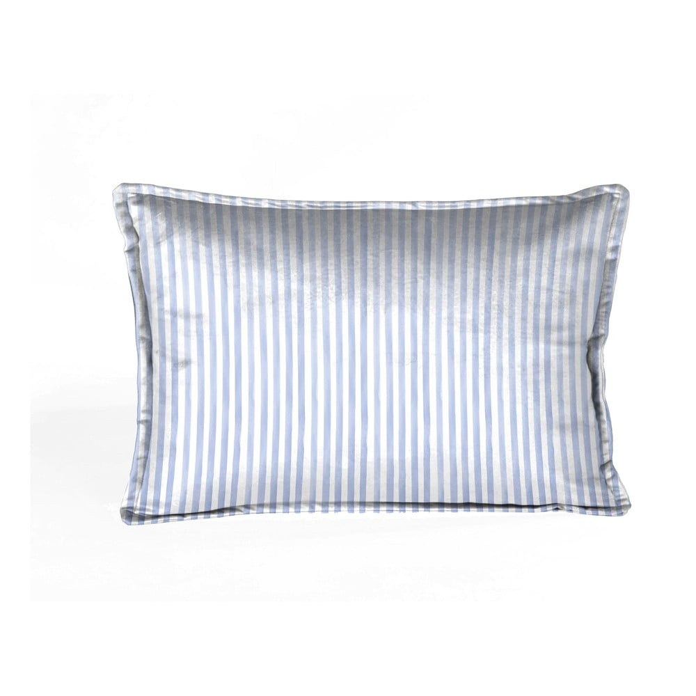 Bijeli baršunasti jastuk s plavim prugama Velvet Atelier Pajamas 50 x 35 cm