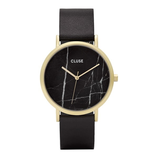 Ženski sat s crnim kožnim remenom i mramornim brojčanikom Cluse La Roche Rose