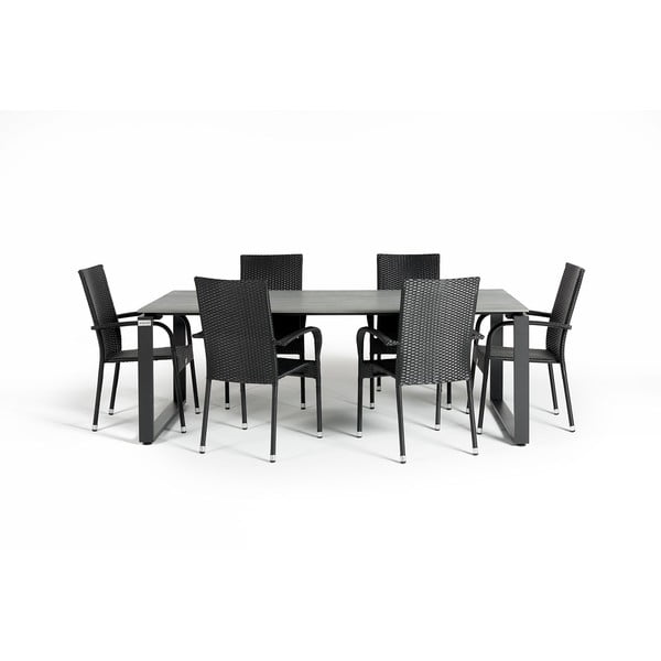 Vrtni blagovaonski set za 6 osoba s crnim stolicama Paris i stolom Strong, 100 x 210 cm