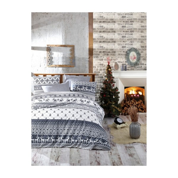 Božićna pamučna posteljina za bračni krevet s plahtom Nazenin Home Alesia, 200 x 220 cm