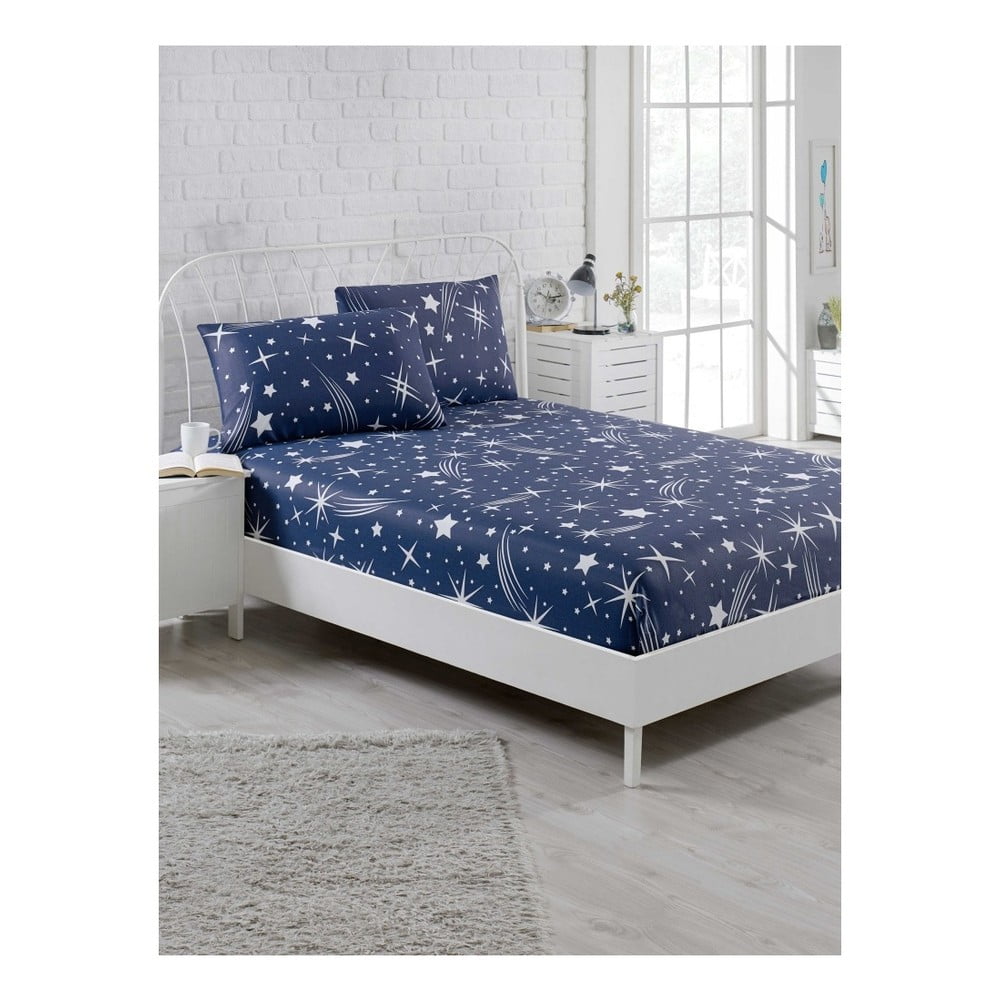 Set plavih elastičnih plahti i 2 jastučnice za krevet za jednu osobu Clementino Starro, 160 x 200 cm