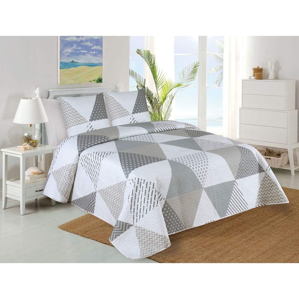 Bijeli/sivi prošiven set prekrivača i jastučnice 220x240 cm Terez – My House