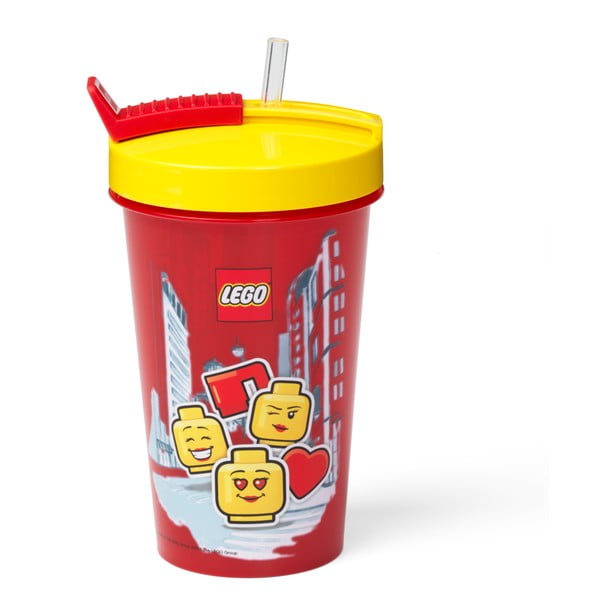 Crvena čaša sa žutim poklopcem i slamkom LEGO® Iconic, 500 ml