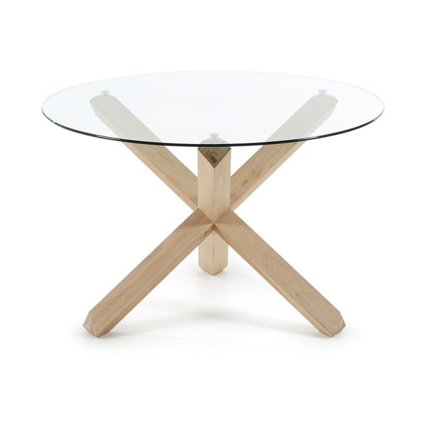 Blagovaonski stol od drveta hrasta sa staklenom pločom Kave Home Nori, ø 120 cm